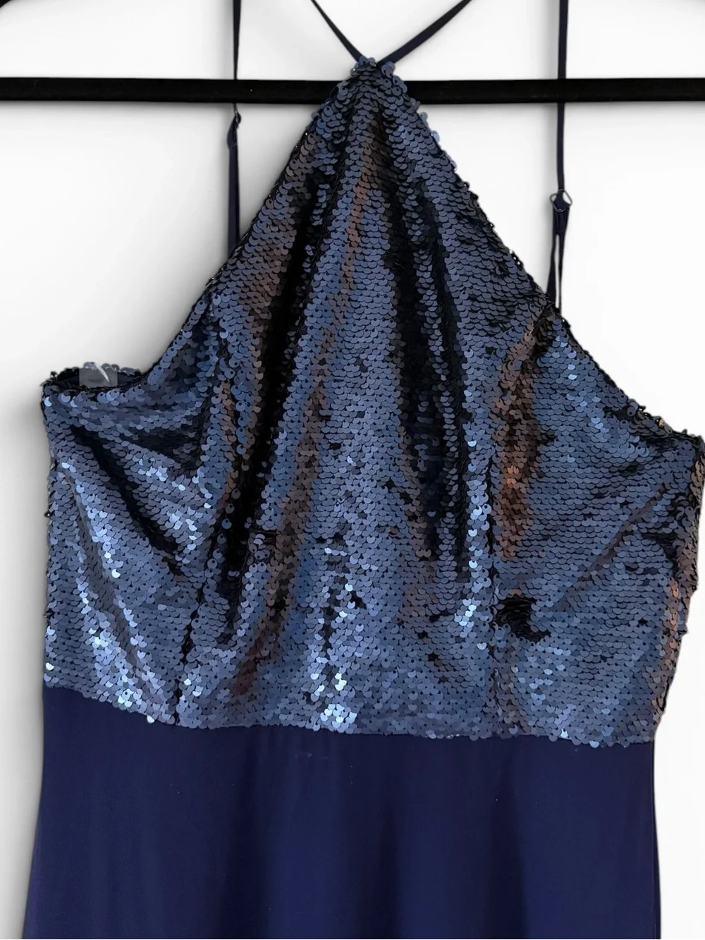 Navy Sequin Halter Formal Gown Maxi Dress Medium - Picture 3 of 7